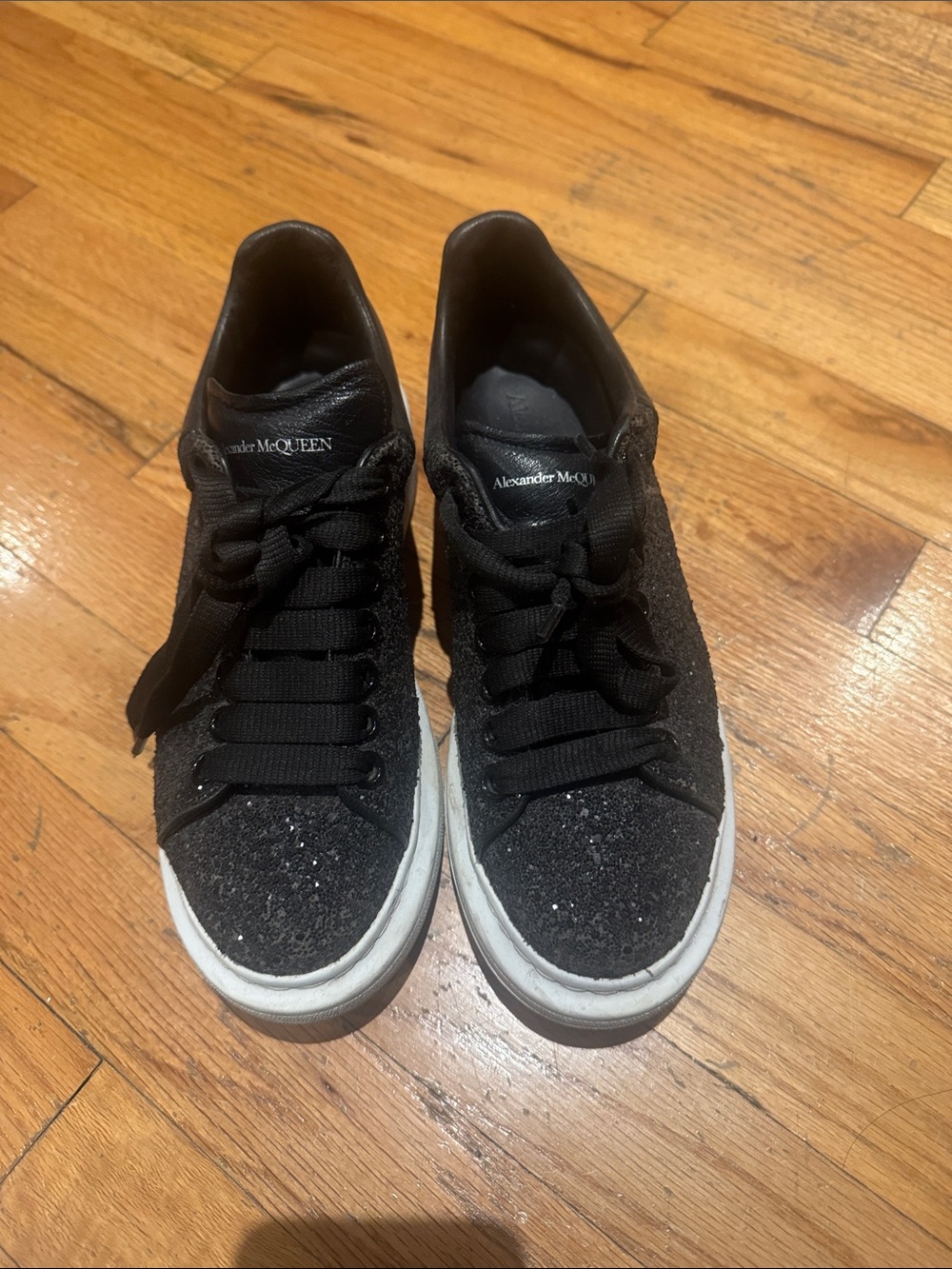 Alexander McQueen Black Glitter Low-Top Lace-Up Sneakers